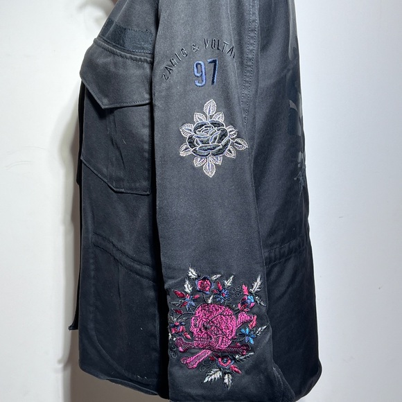 Zadig & Voltaire Black Cotton Military Style Jacket w Embroidery Size Small - Picture 3 of 16